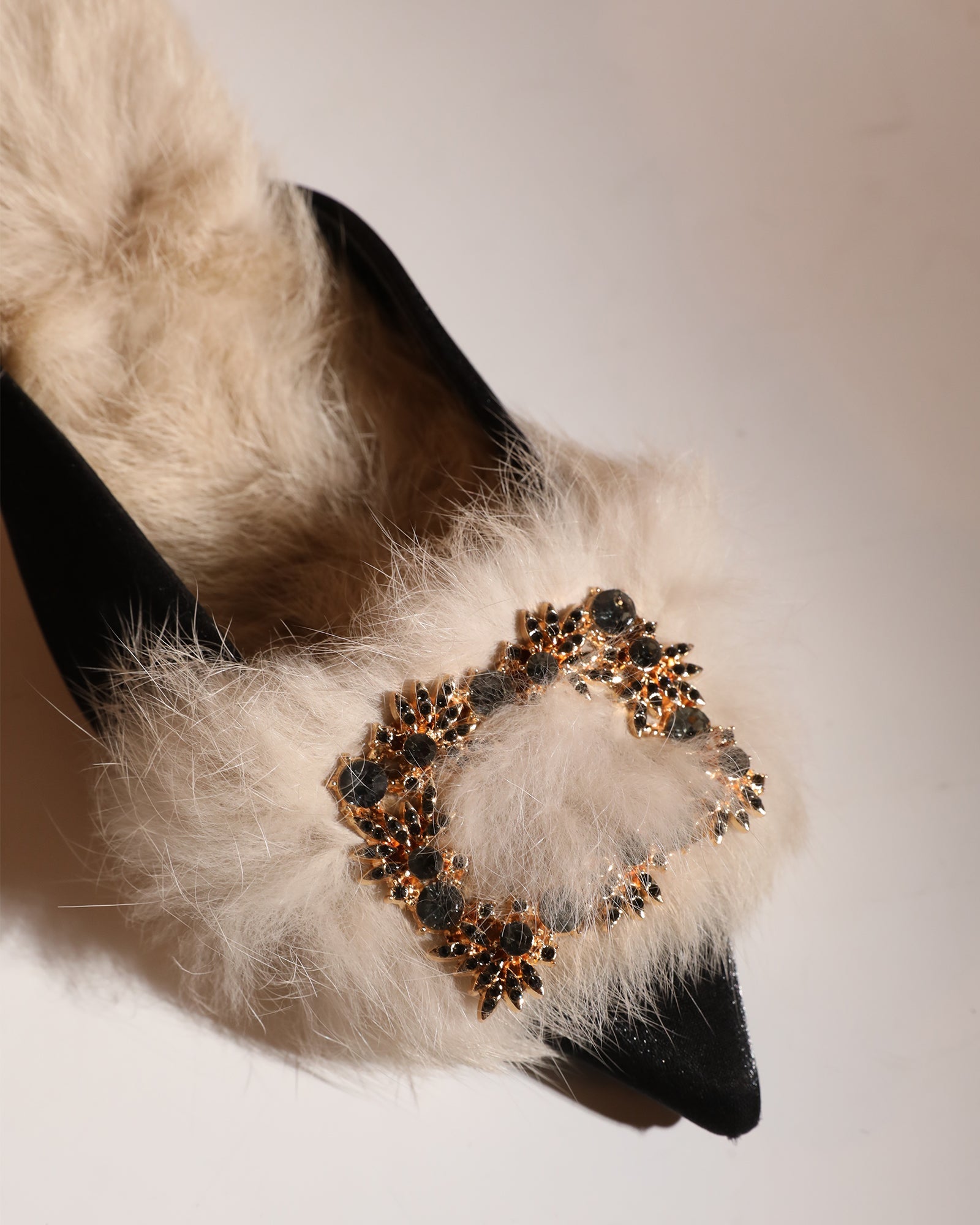 Helen Faux Fur Satin Mules In Black