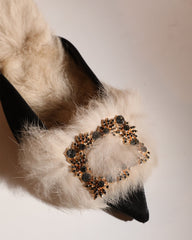 Helen Faux Fur Satin Mules In Black