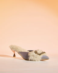 Helen Faux Fur Satin Mules In Blue