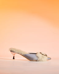 Helen Faux Fur Satin Mules In Blue