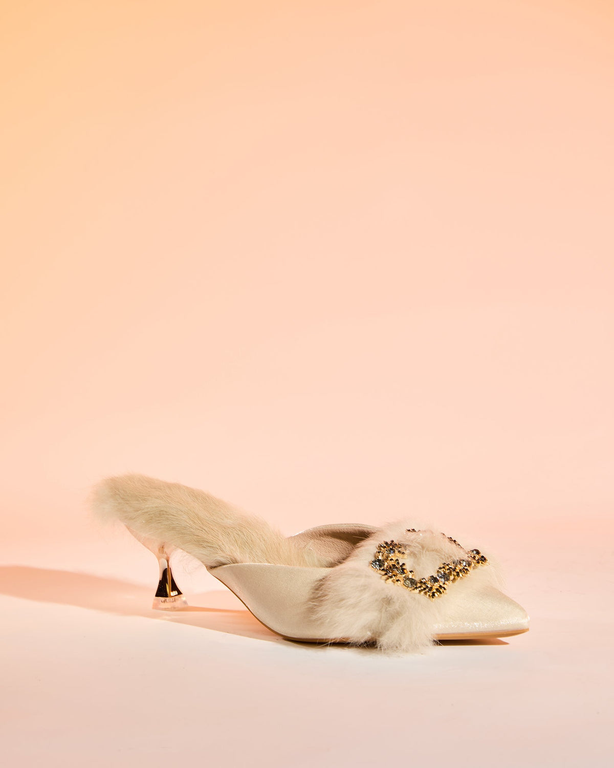 Helen Faux Fur Satin Mules In Natural