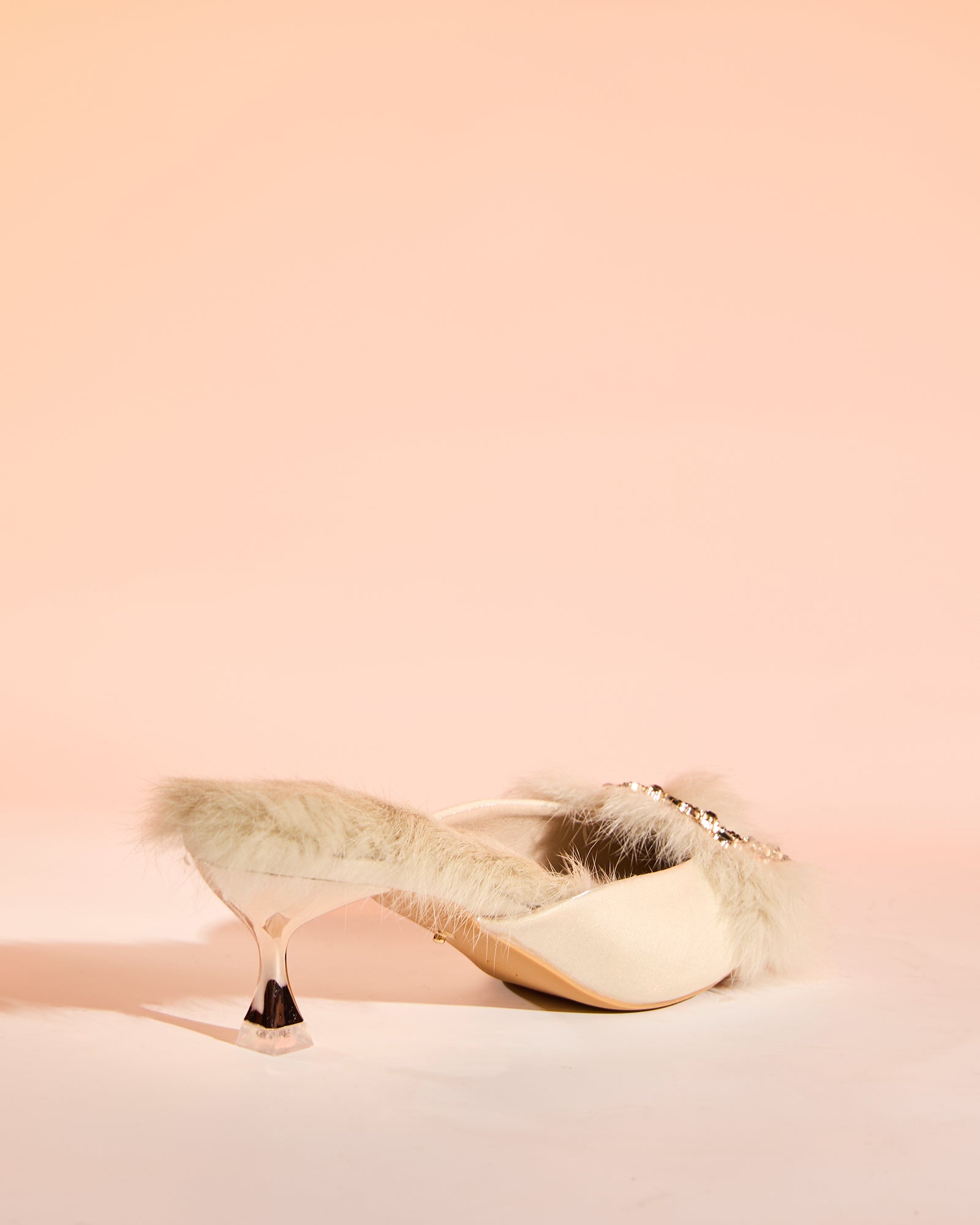 Helen Faux Fur Satin Mules In Natural