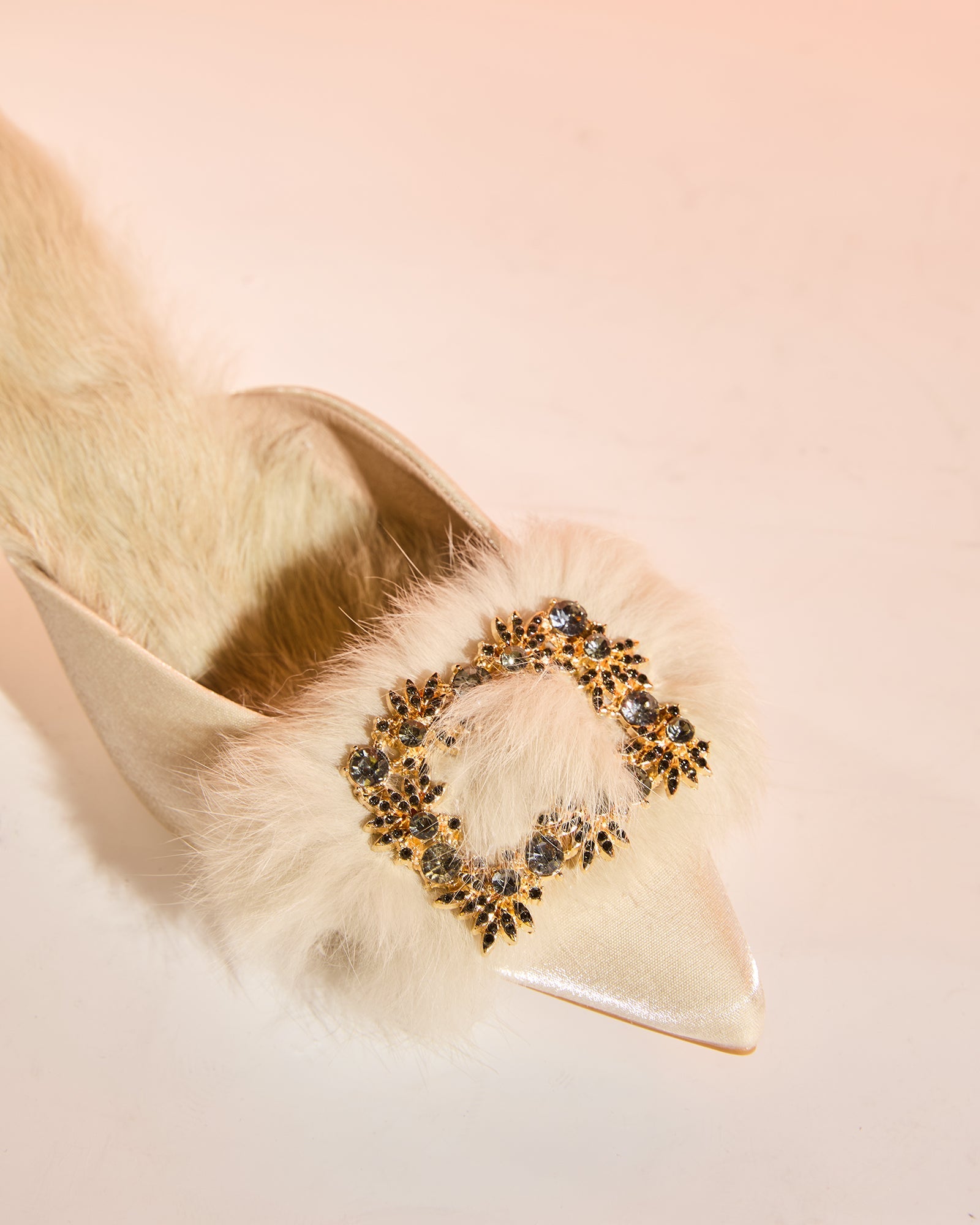 Helen Faux Fur Satin Mules In Natural