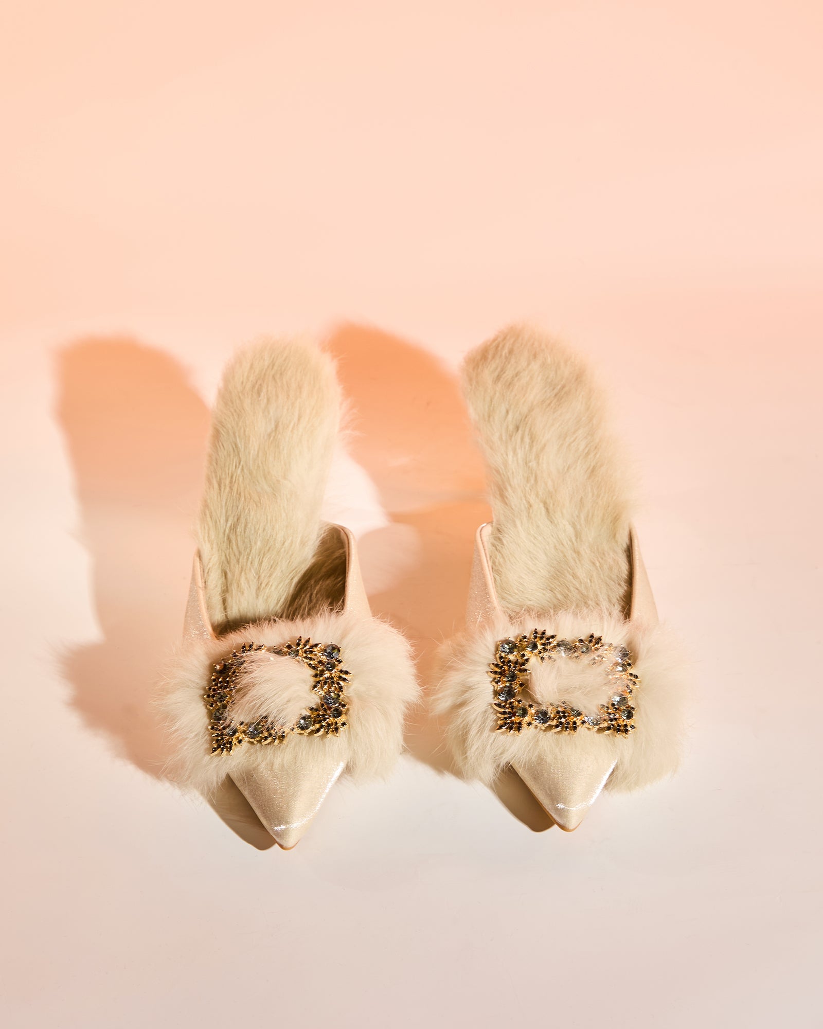 Helen Faux Fur Satin Mules In Natural