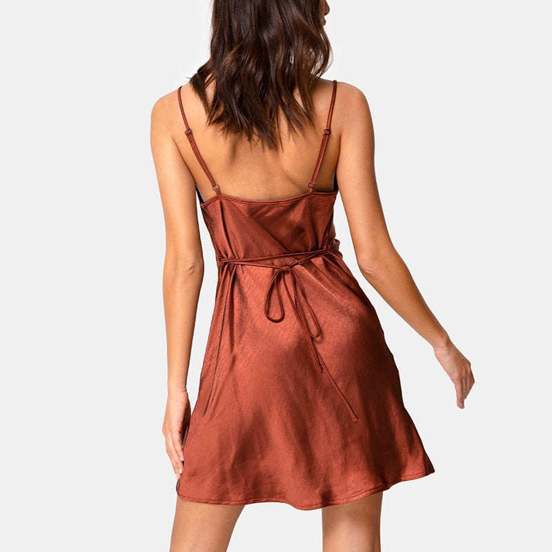 CHIC SATIN WAIST ADJUSTABLE STRAP DRESS