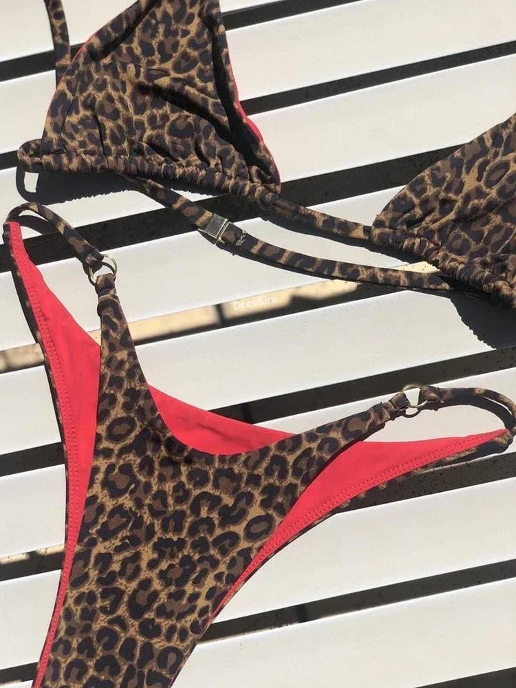 High Cut Micro Bikini Brown Leopard Bandage Push Up Bra Swimsuit Bathing Suit Padded Thong Swimwear Biquini 2026