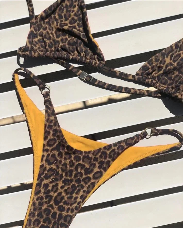High Cut Micro Bikini Brown Leopard Bandage Push Up Bra Swimsuit Bathing Suit Padded Thong Swimwear Biquini 2026