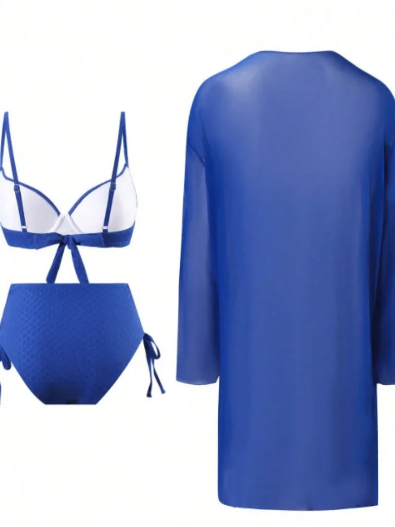 Holiday Long Sleeve Cover Up 3 Piece Bikini Set