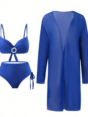 Holiday Long Sleeve Cover Up 3 Piece Bikini Set