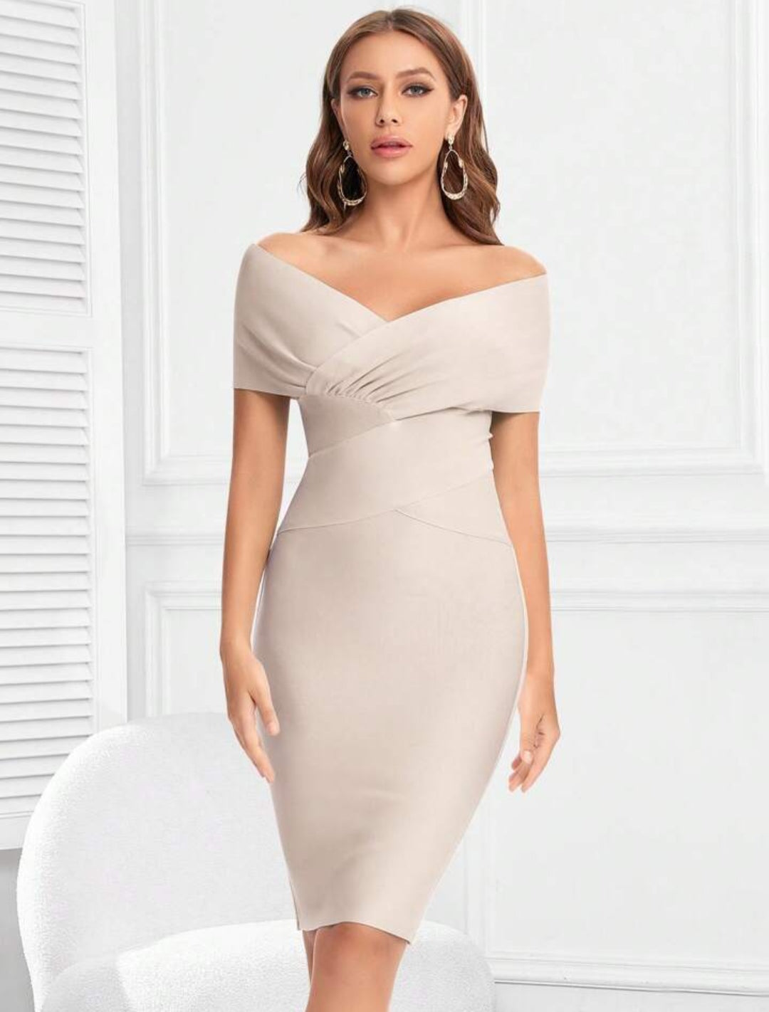 Meiga Off Shoulder Bandage Dress-Apri