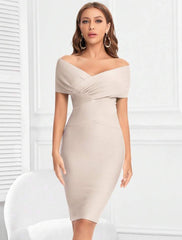 Meiga Off Shoulder Bandage Dress-Apri