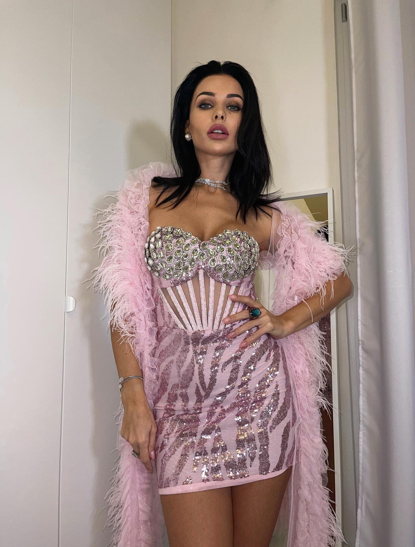 Allure Corset Rhinestone Sequined Embroidered Dress