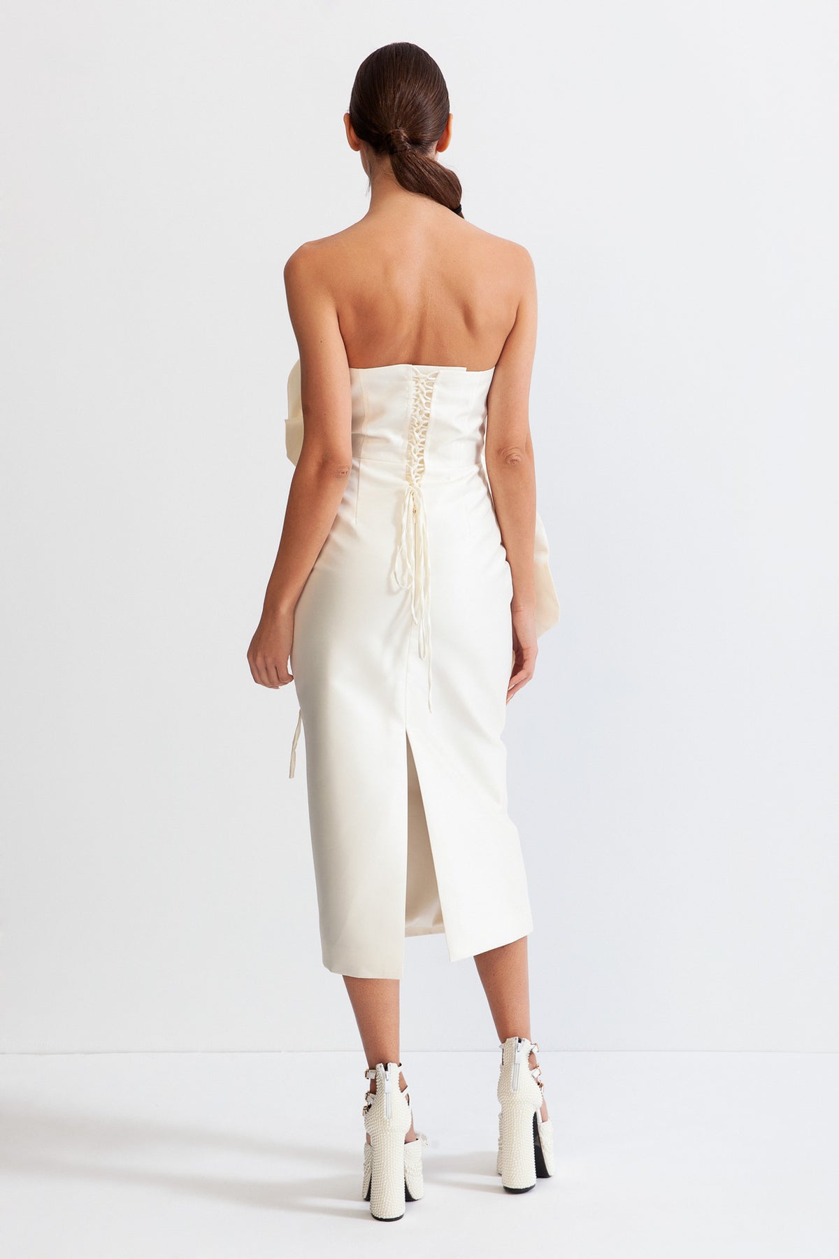 Lemiya Elegant Strapless Flower Midi Dress