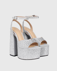 Ilenia Rhinestone Strap Platform Sandals In Sliver