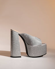 Ilenia Rhinestone Platform Sandals In Silver