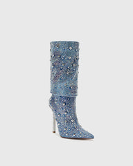 Imelda Rhinestone Ruched Cowboy Mid Calf Boots