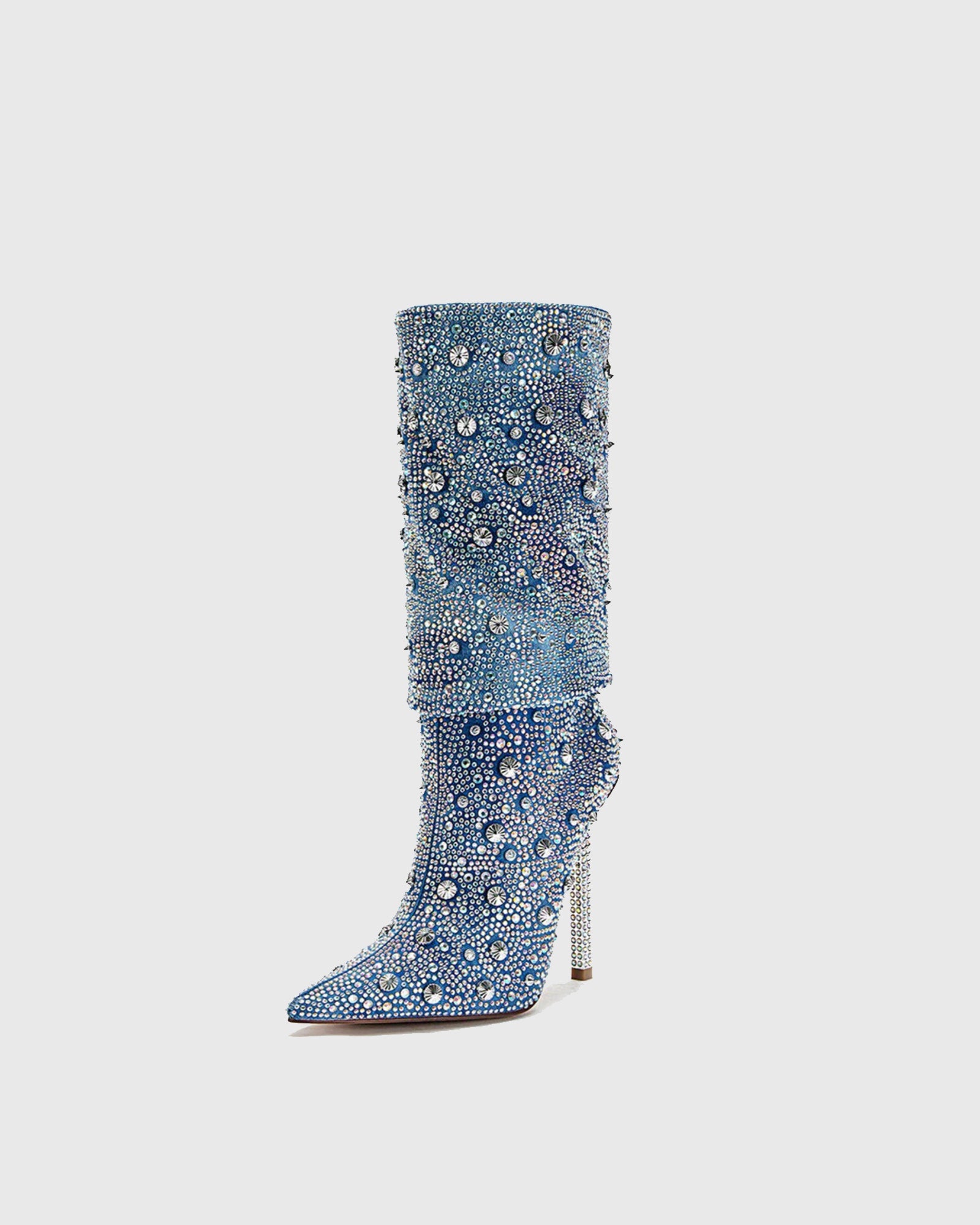 Imelda Rhinestone Ruched Cowboy Mid Calf Boots