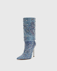 Imelda Rhinestone Ruched Cowboy Mid Calf Boots