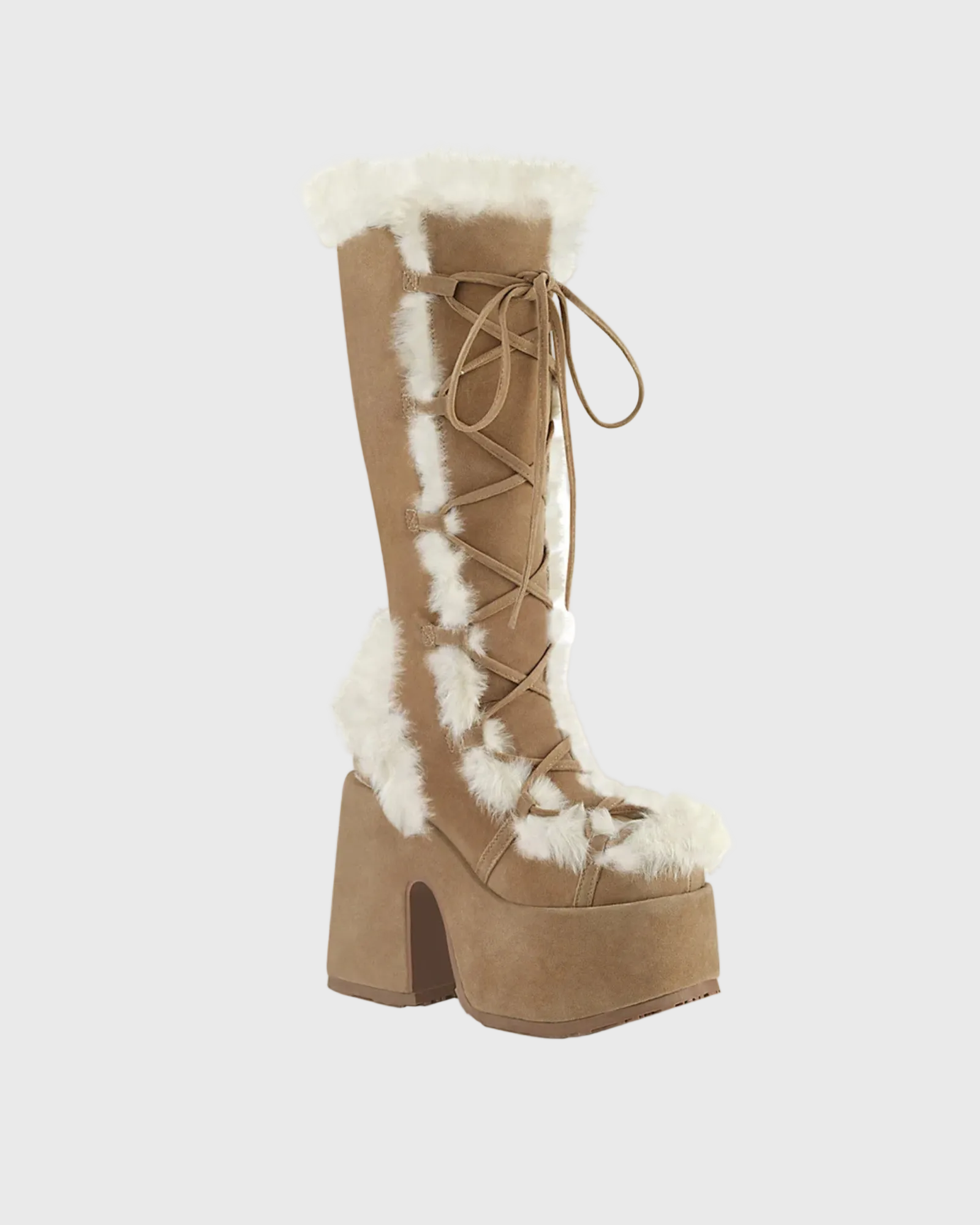 Indie Faux Fur Knee High Platfrom Boots In Brown