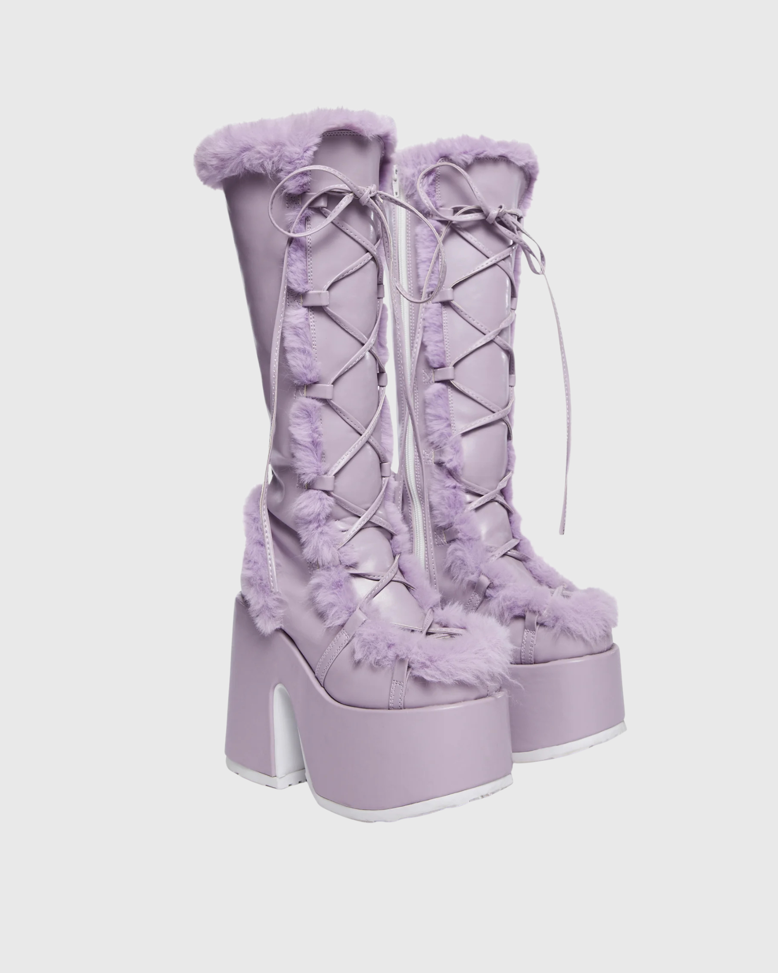Indie Faux Fur Knee High Platfrom Boots In Lilac