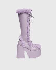 Indie Faux Fur Knee High Platfrom Boots In Lilac
