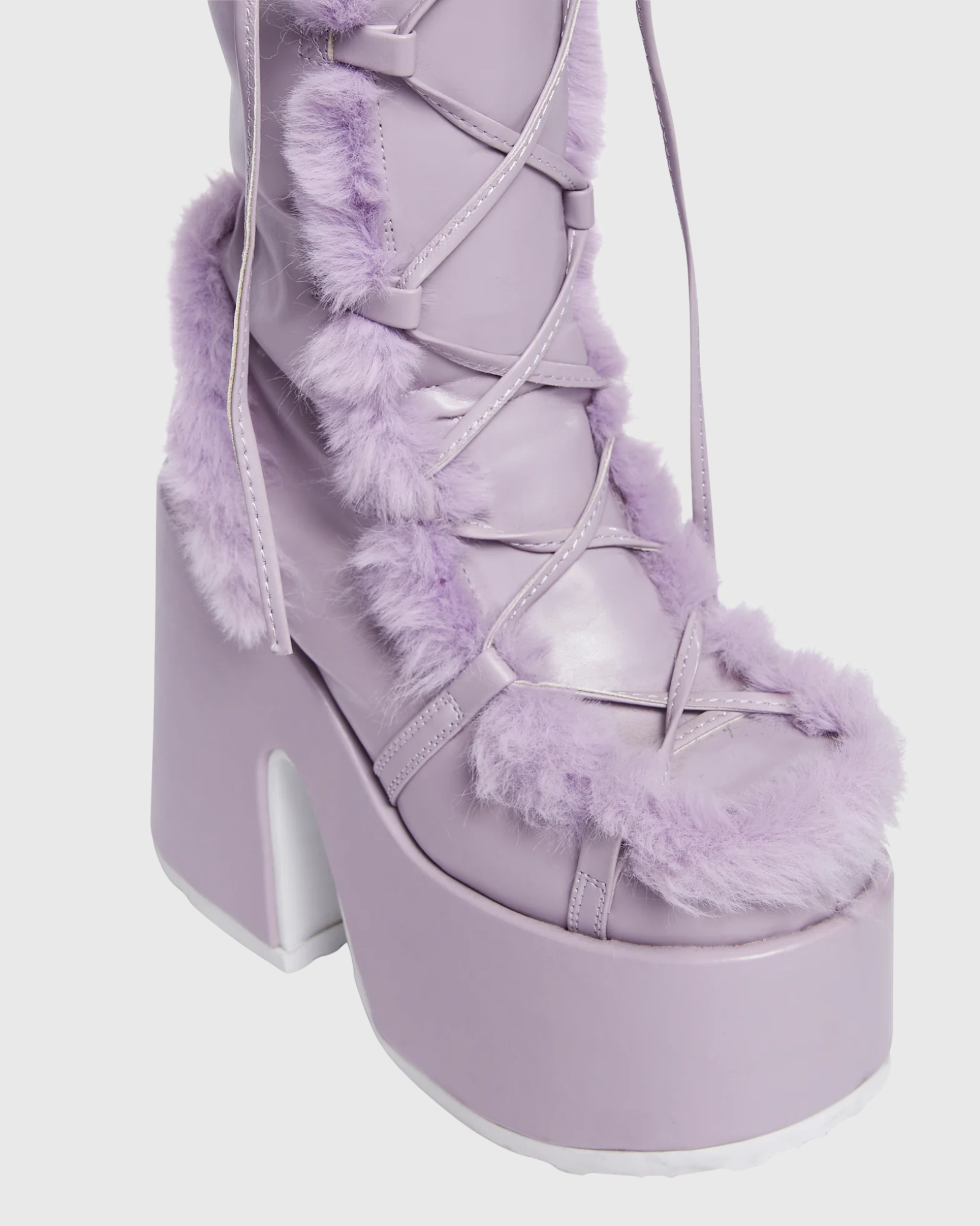 Indie Faux Fur Knee High Platfrom Boots In Lilac