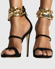 Iolanda Metal Chain Strap Sandals In Black