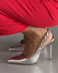 Irene Diamente Ring Slingback Pumps In Silver