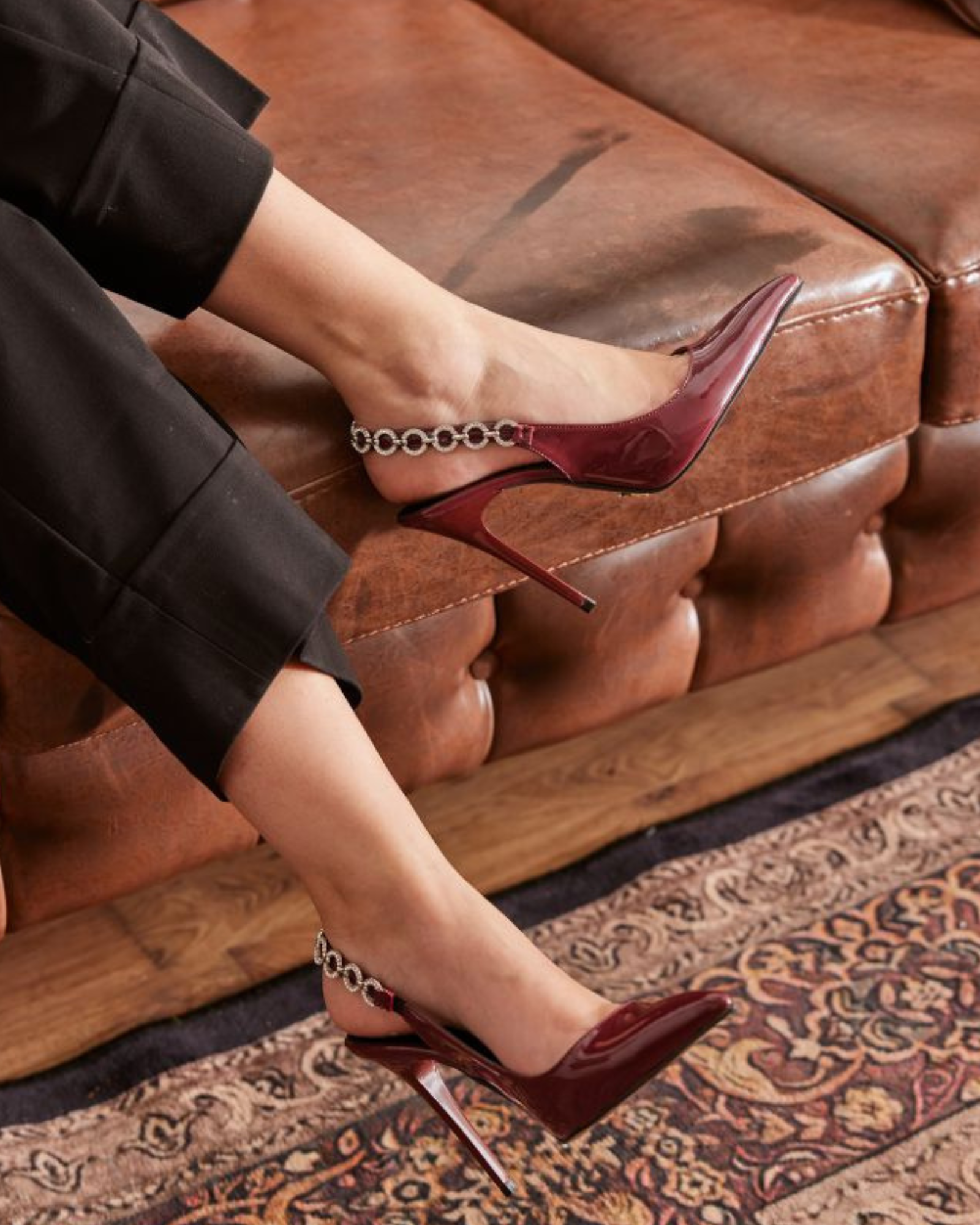 Irene Diamente Ring Slingback Pumps In Wine