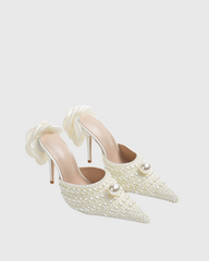 Isotta Pearl Embellished Mules In White
