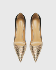 Itala Snake Print Vintage Pumps In Gold
