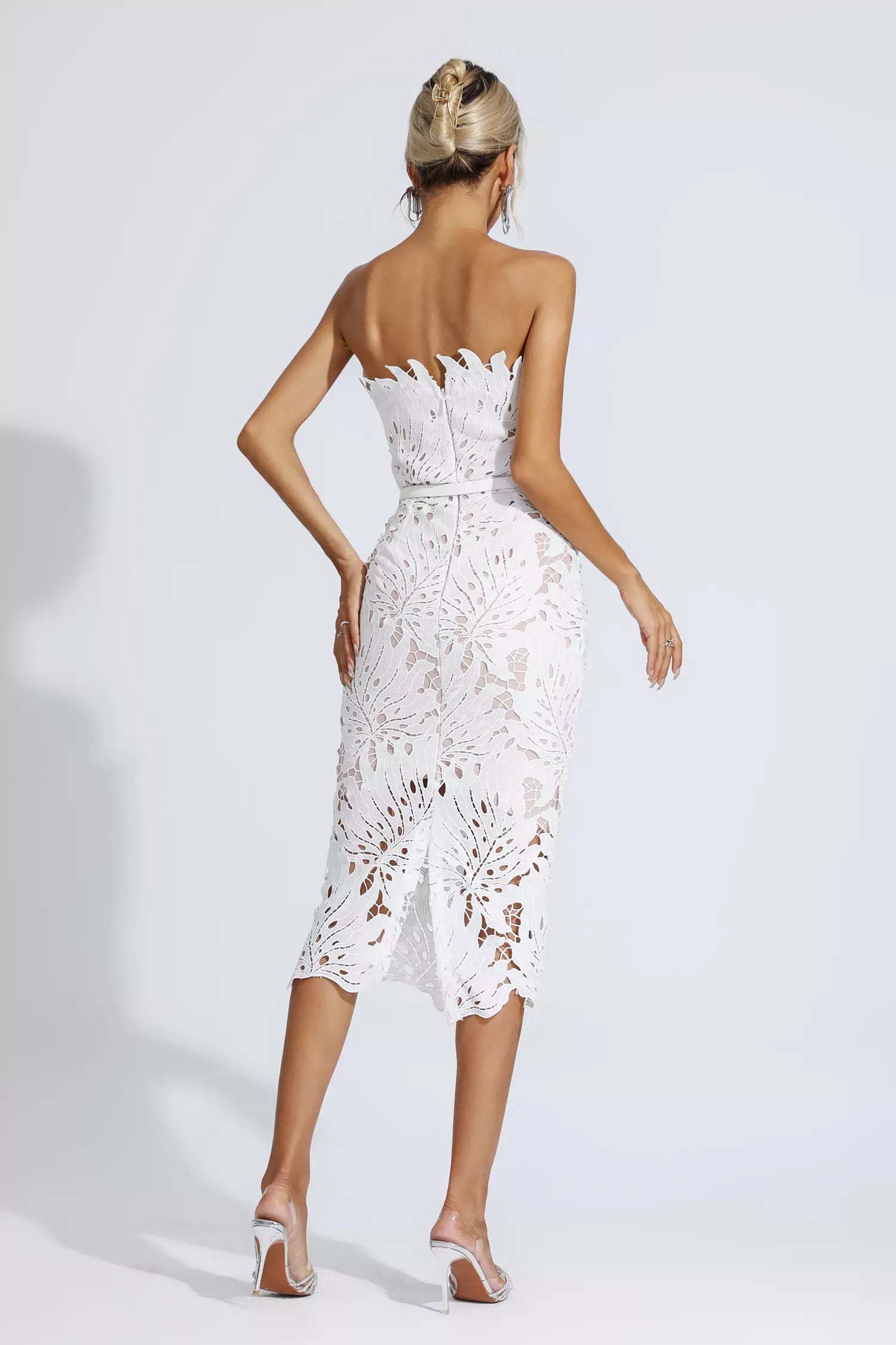Elegant Strapless White Bandage Dress
