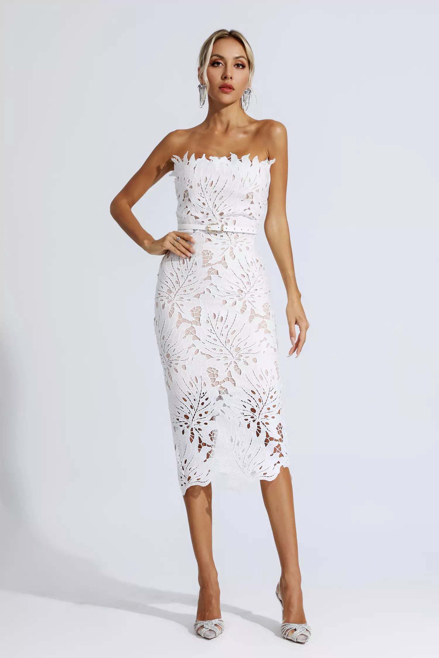 Elegant Strapless White Bandage Dress