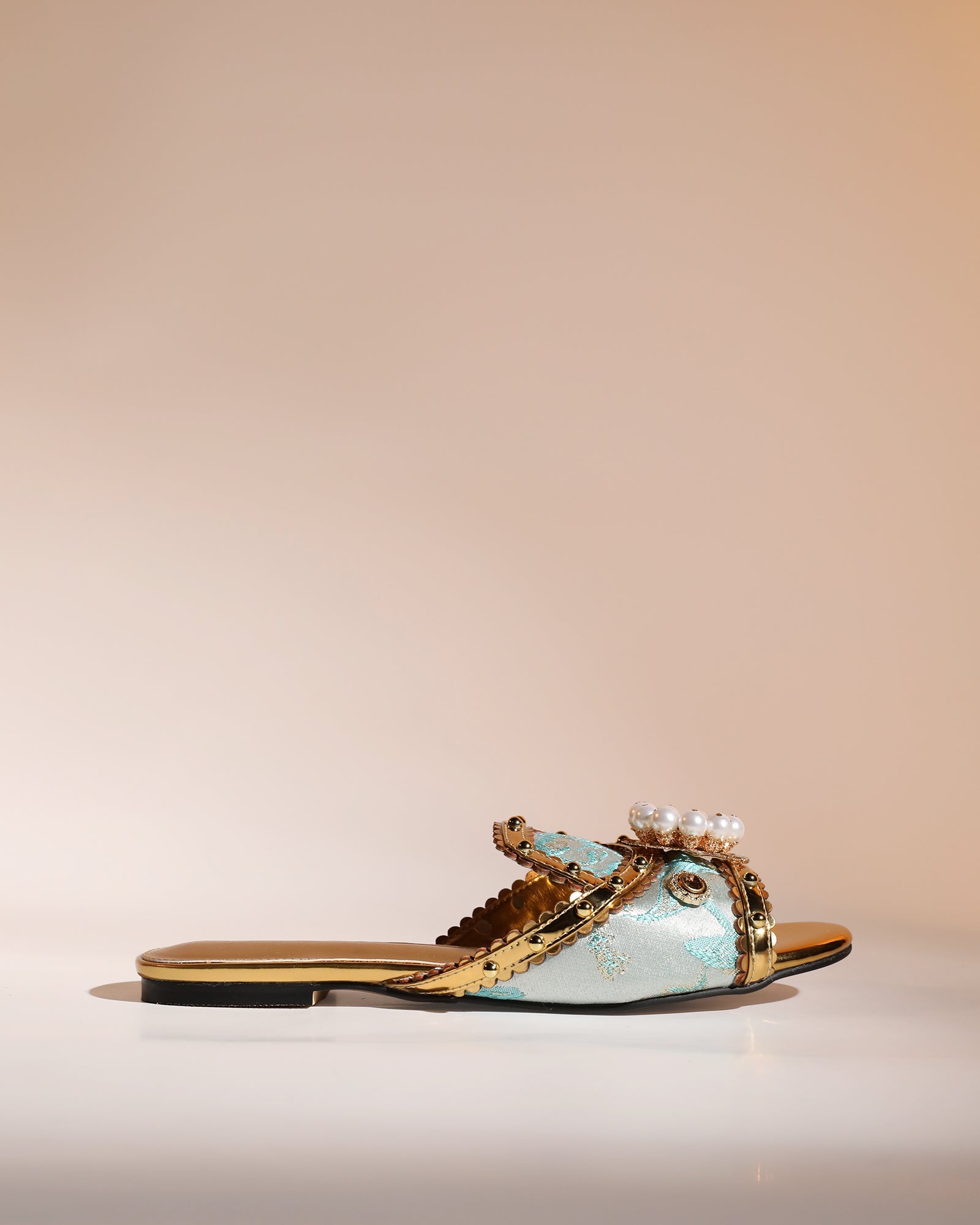 Jewel Vintage Embellished Slippers In Blue