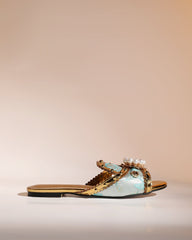 Jewel Vintage Embellished Slippers In Blue