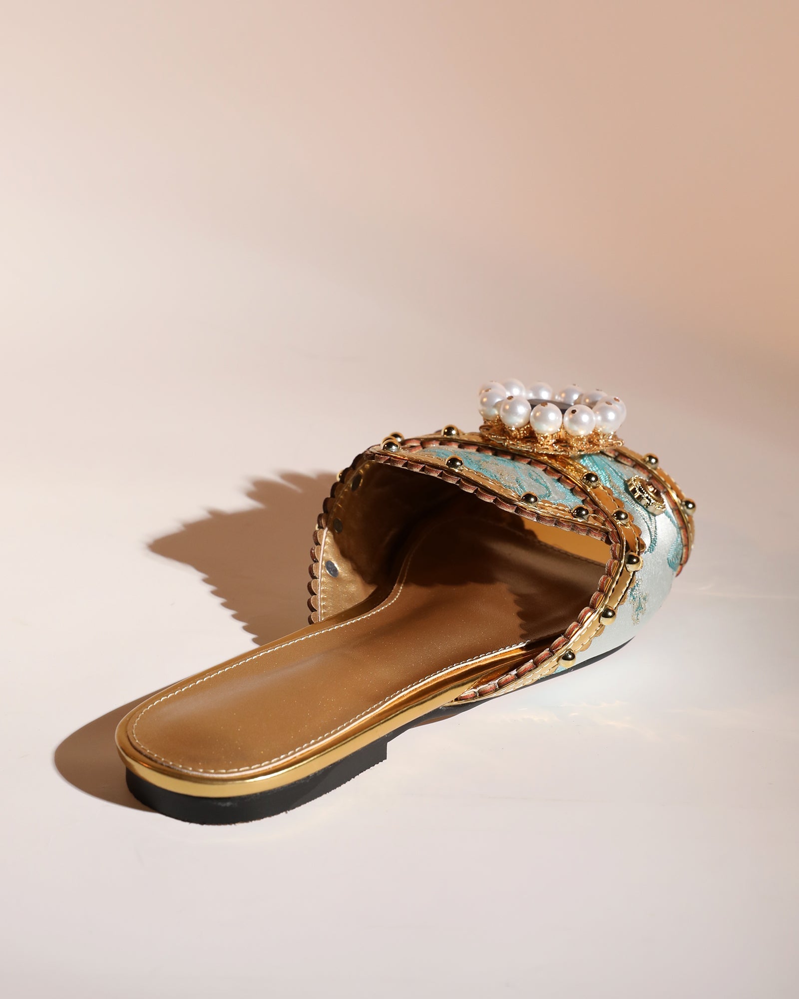 Jewel Vintage Embellished Slippers In Blue