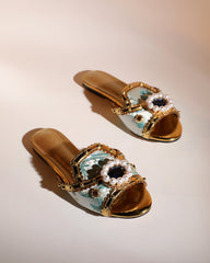 Jewel Vintage Embellished Slippers In Blue