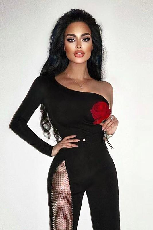 One-shoulder Diamond Jumpsuit