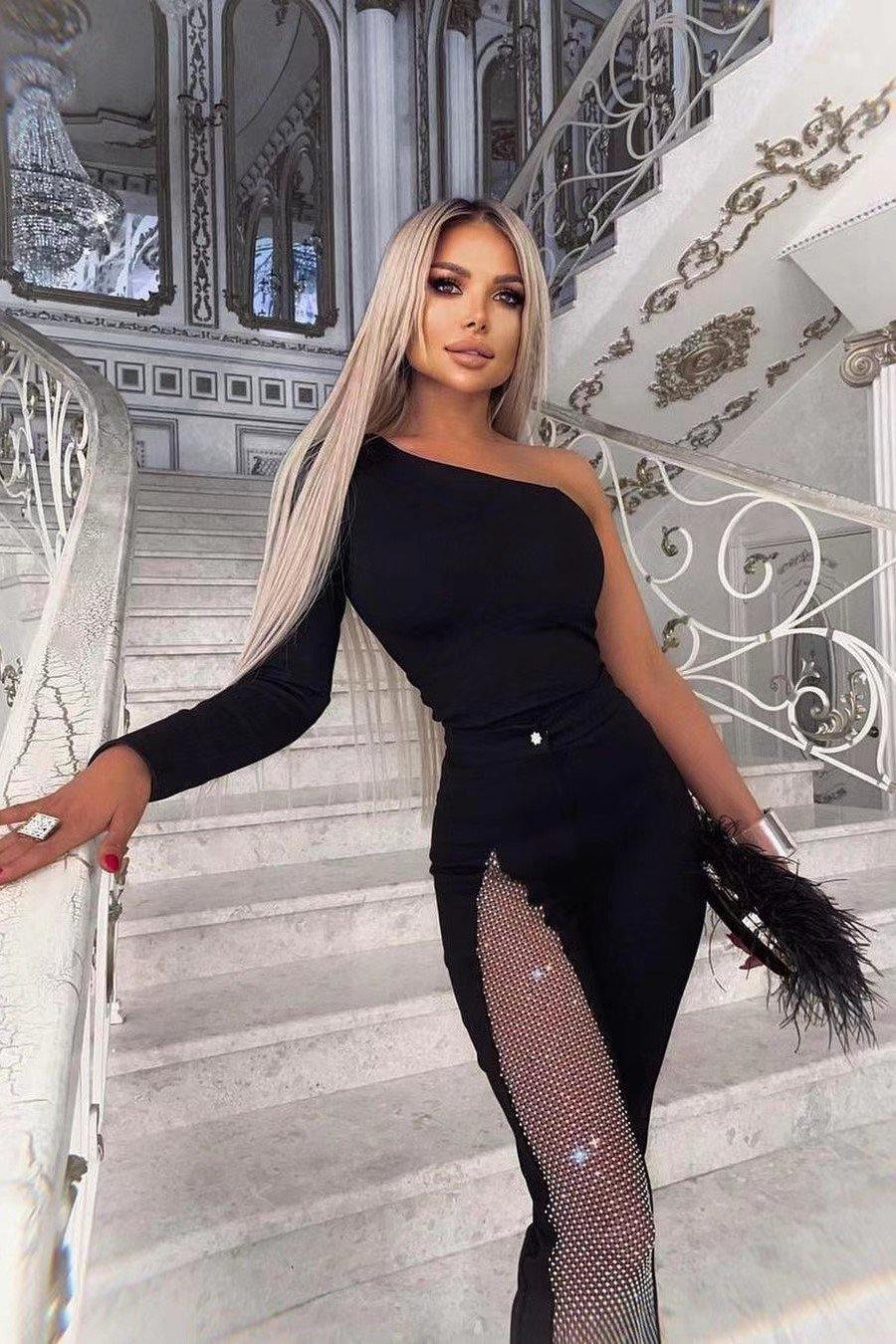 One-shoulder Diamond Jumpsuit
