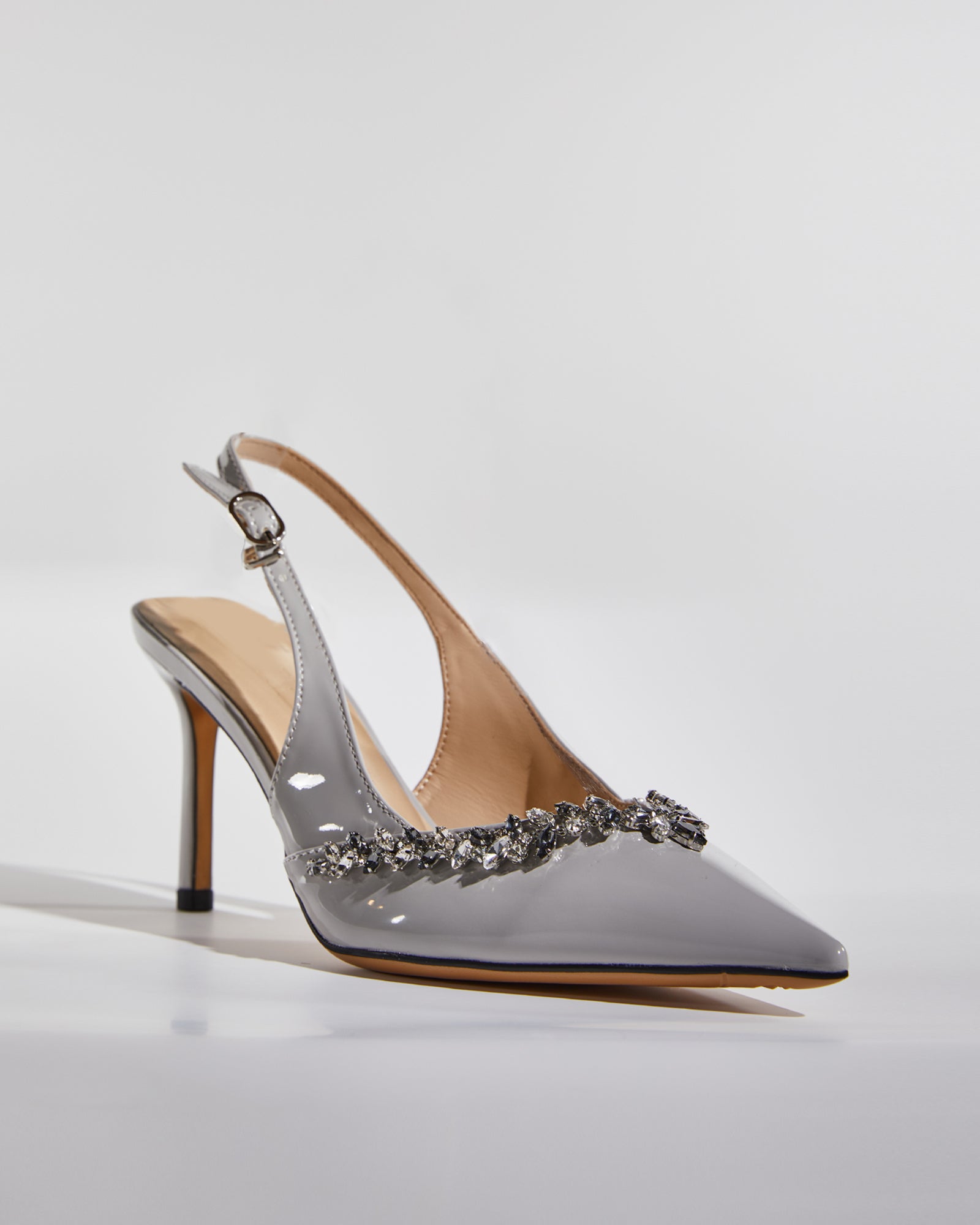 Sai Rhinestone Vine Slingback Pumps In Grey