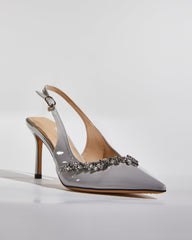 Sai Rhinestone Vine Slingback Pumps In Grey