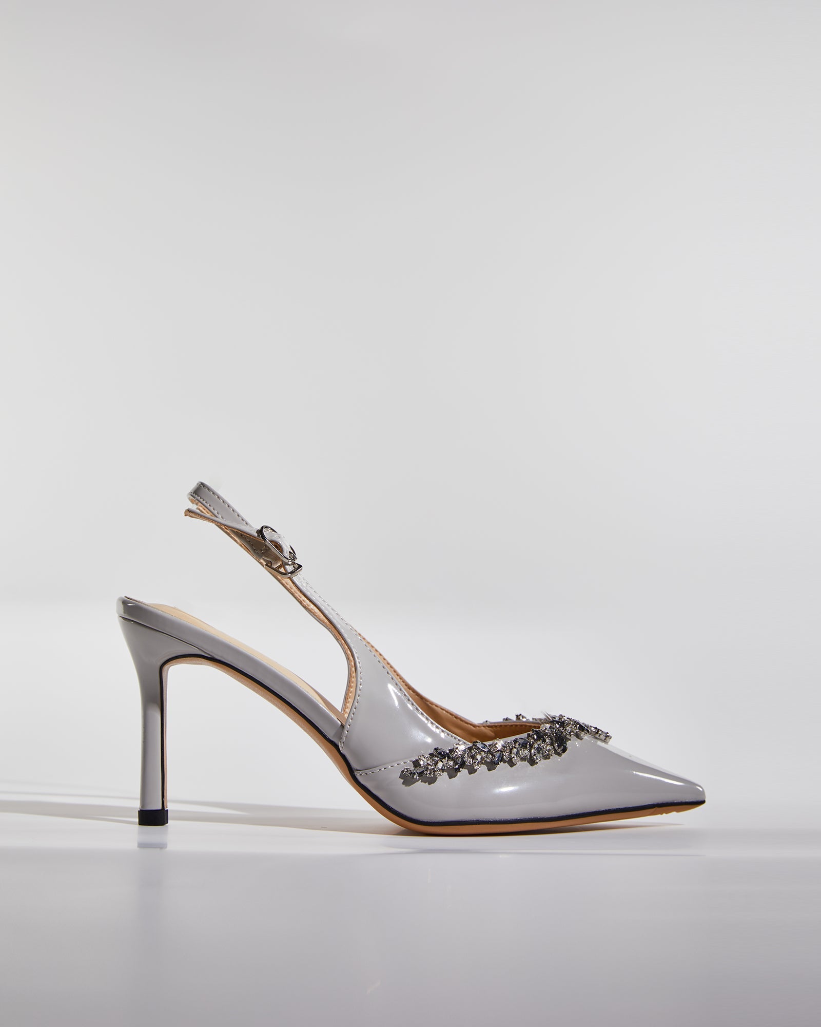 Sai Rhinestone Vine Slingback Pumps In Grey