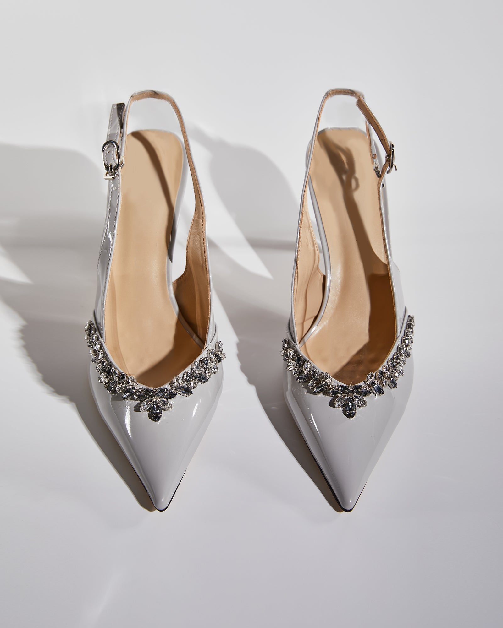 Sai Rhinestone Vine Slingback Pumps In Grey