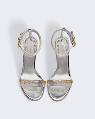 Kayla Metallic Tape Measure Strap Sandals