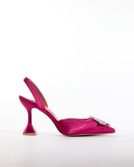 Desideria Rhinestone Slingback Flared Heels In Hot Pink
