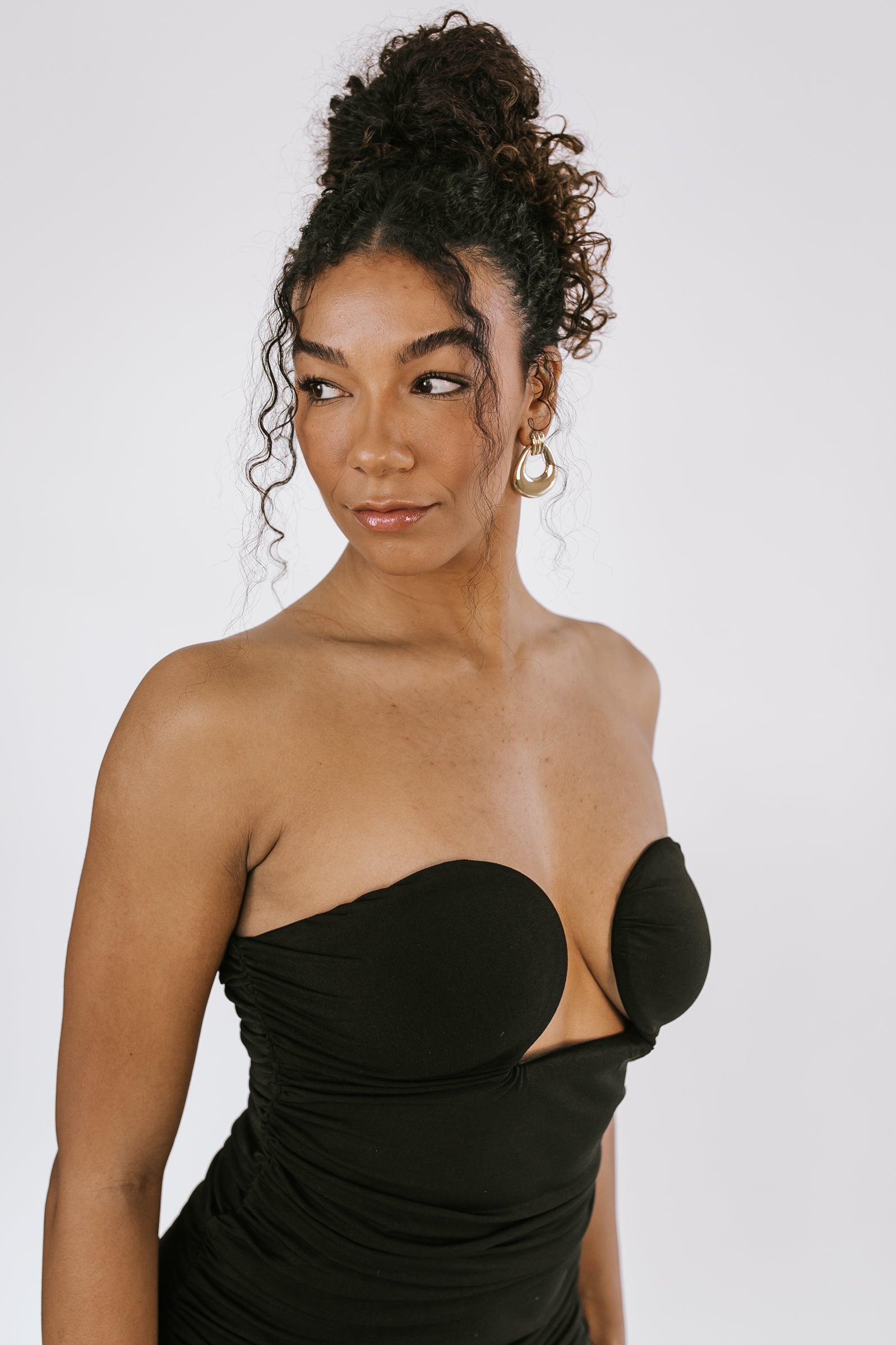 Chic Ruched Black Mini Party Dress