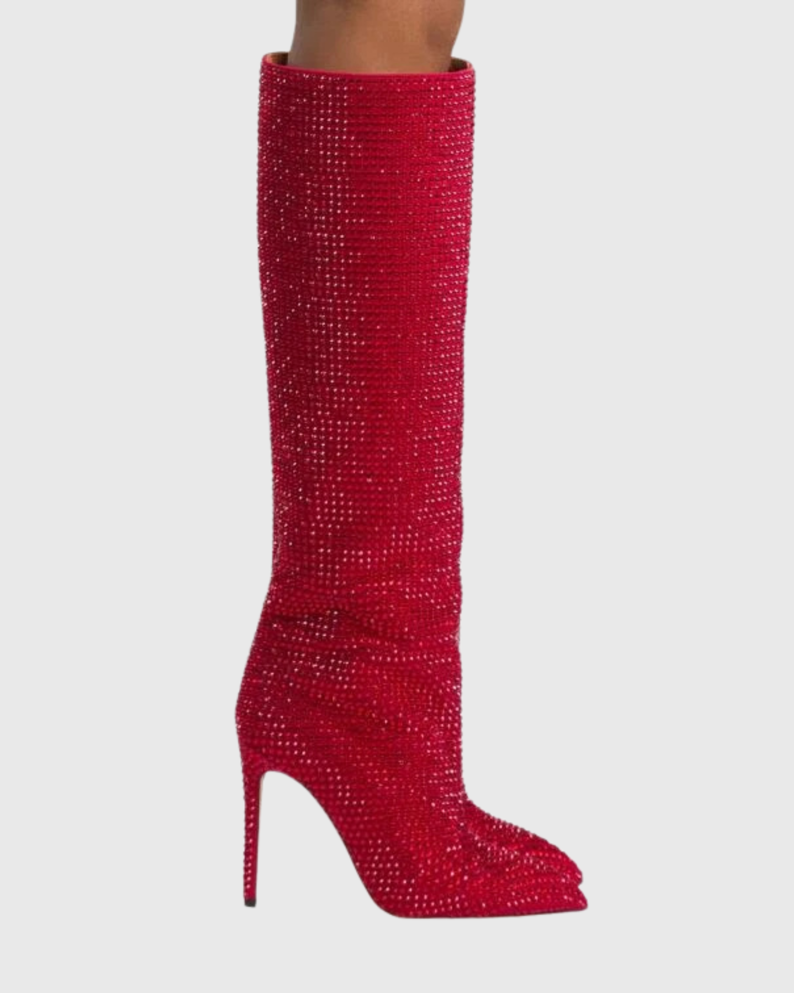 Laurenza Rhinestone Embellished Knee High Boots In Brown