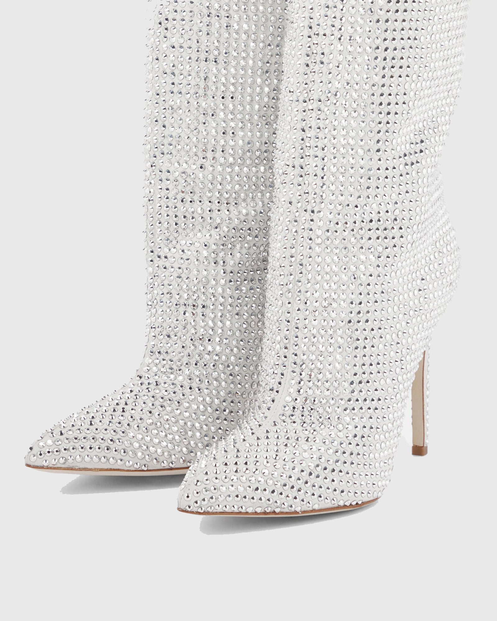 Laurenza Rhinestone Embellished Leather Knee High Boots In Silver