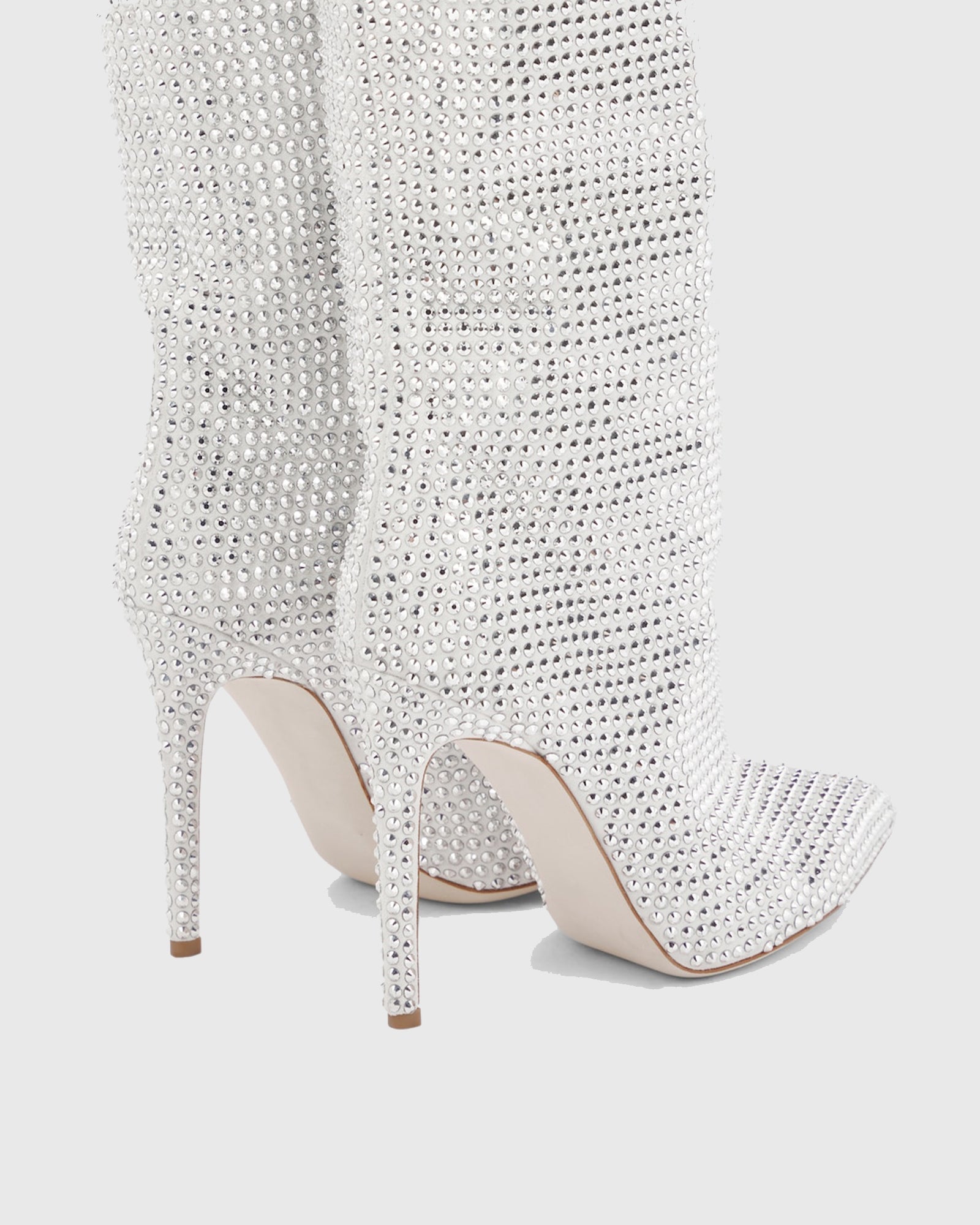 Laurenza Rhinestone Embellished Leather Knee High Boots In Silver