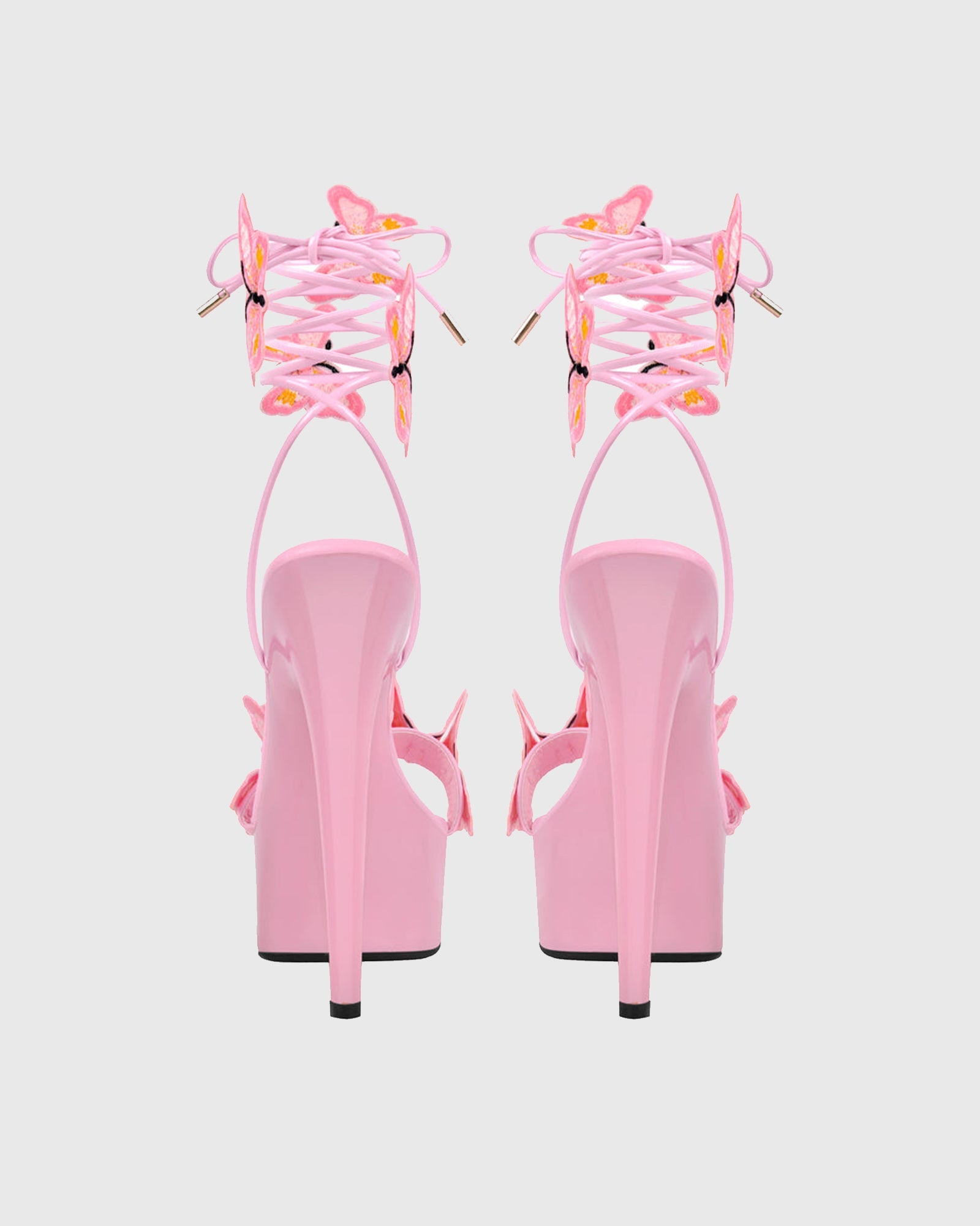 Lelia Bow Embroidery Lace Up Platform Sandals In Pink